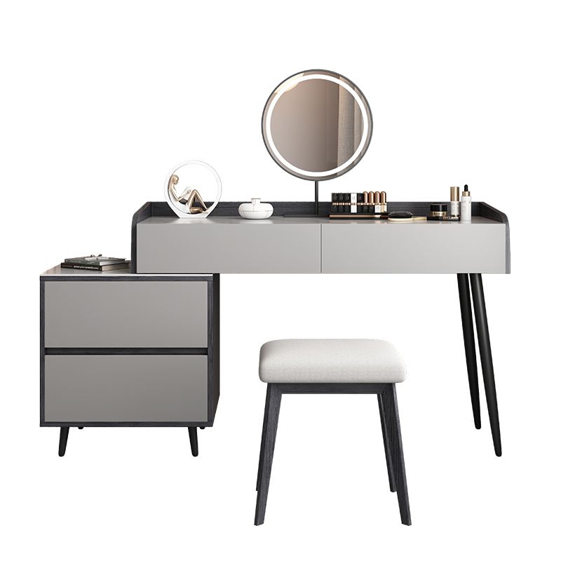Contemporary Stone Makeup Vanity 4-Drawer Vanity Set with Standing Mirror