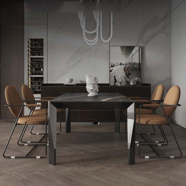 Industrial Style Dining Sintered Stone Table Dining Rectangle Table with Metal Legs