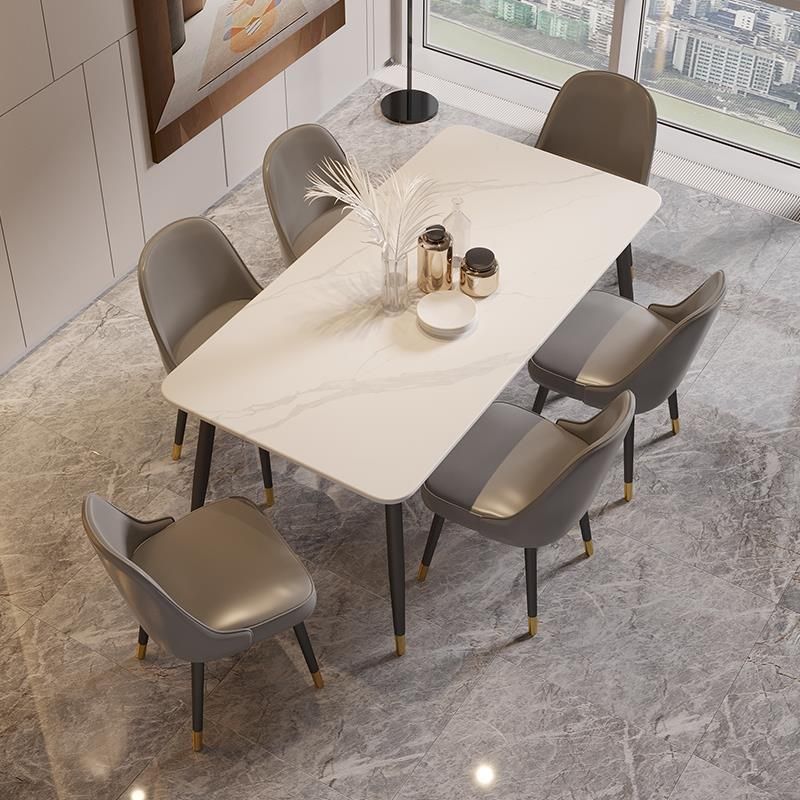 Modern Rectangle Dining Table Matte Finish Stone Top Dinette Table