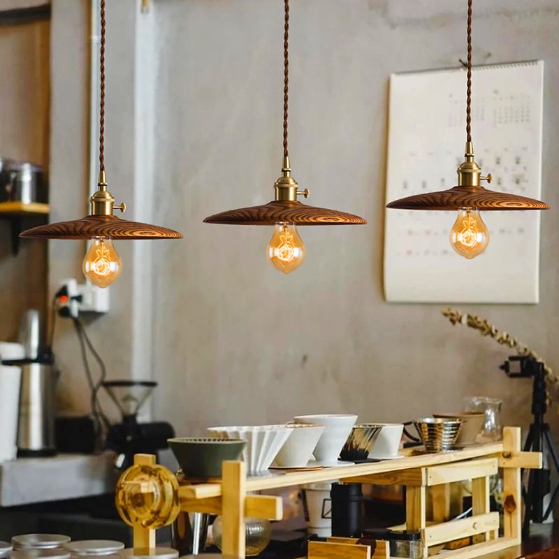 1 Light Pot Cover Hanging Pendant Modern Style Wood Hanging Lighting for Bedroom