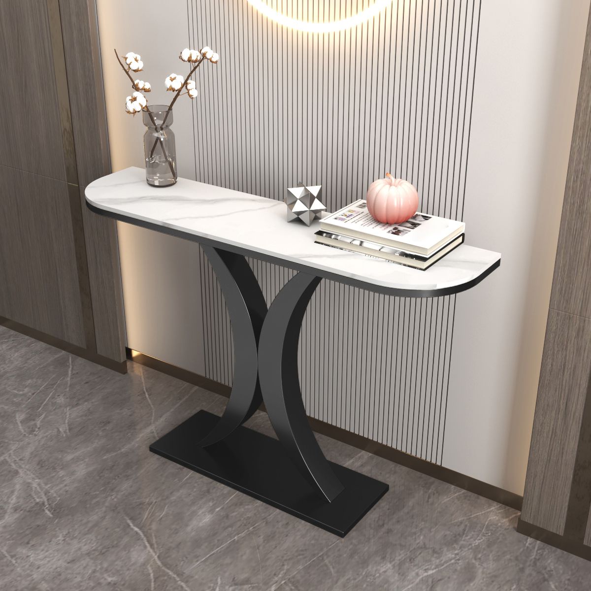 Half Moon Console Table 31.49" High Accent Table, Scratch Resistan