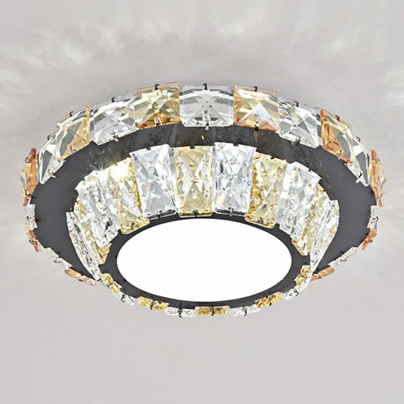 Plafonnier circulaire contemporain en cristal pour couloir, éclairage encastré à LED en acier inoxydable