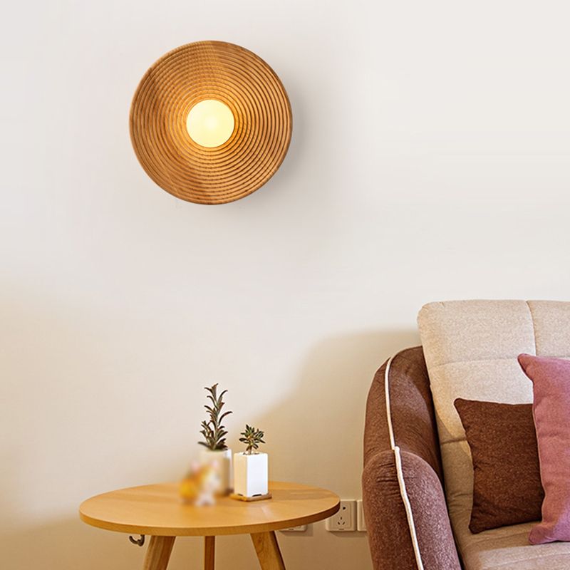 Modern Simple Wooden Wall Light Circle Shape Wall Lamp for Living Room
