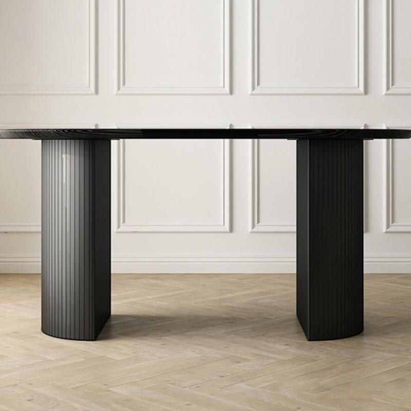 Oval Solid Wood Dining Table Modern White-black Furniture with Double Pedestal for Office