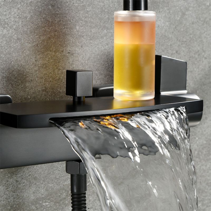 Modern Wall Mounted Metal Tub Filler Double Handles Waterfall Tub Faucet Trim