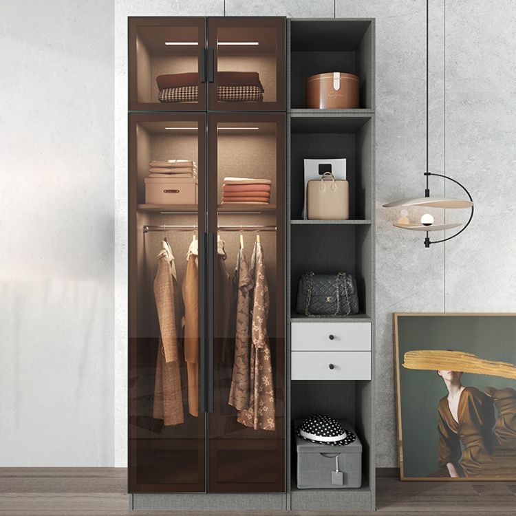 Modern Storage Cabinet with Glass Door Mirrored Finish Cabinet