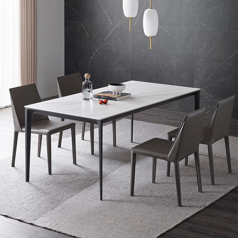 Eenvoudige keuken rechthoekige vorm eettafel gesinterde stenen top eettafel met 4 potenbasis