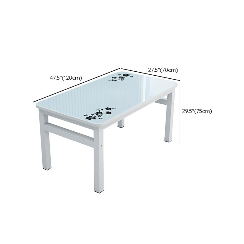 Modern White Rectangular Glass Top Dining Table with Double Pedestal