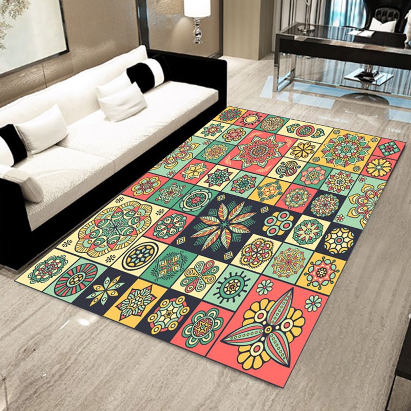 Böhmischer Teppich mit Mosaik-Fliesen-Druck, mehrfarbiger Polypropylen-Teppich, schmutzabweisend, waschbar, rutschfeste Rückseite, Teppich für Heimdekoration
