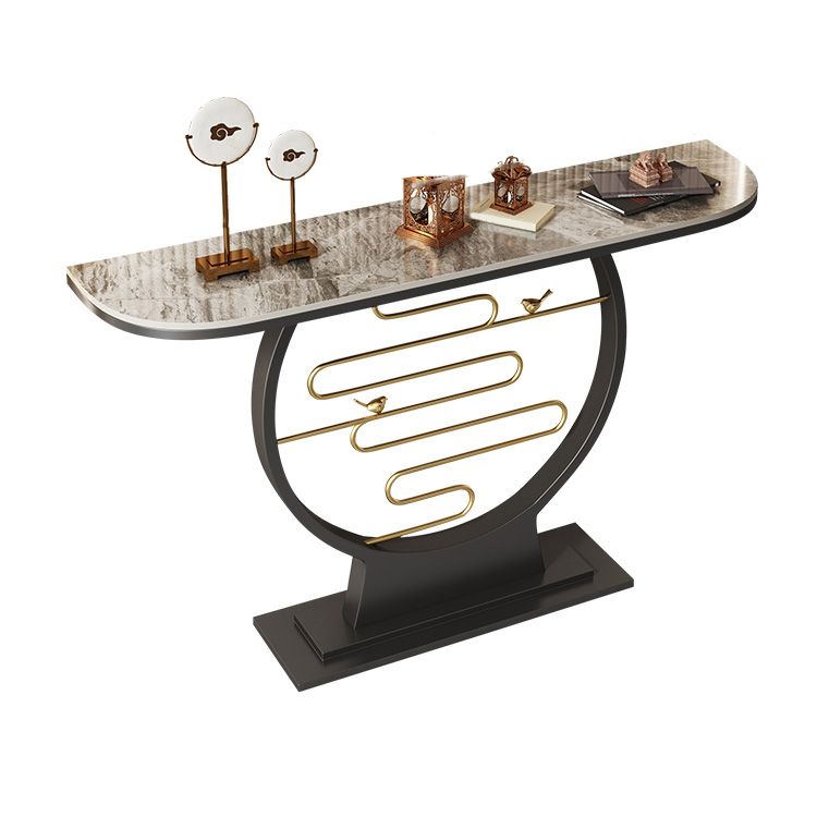 Stone Half Moon Console Table 1-shelf 31.5" Tall Accent Table with Abstract Base