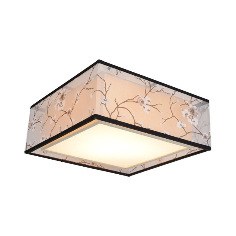 Stoff Square Flush Light Traditioneller Stil 4/5 Leuchten Wohnzimmer Decken Flush Mount in Weiß, 16"/19.5"/23.5" breit