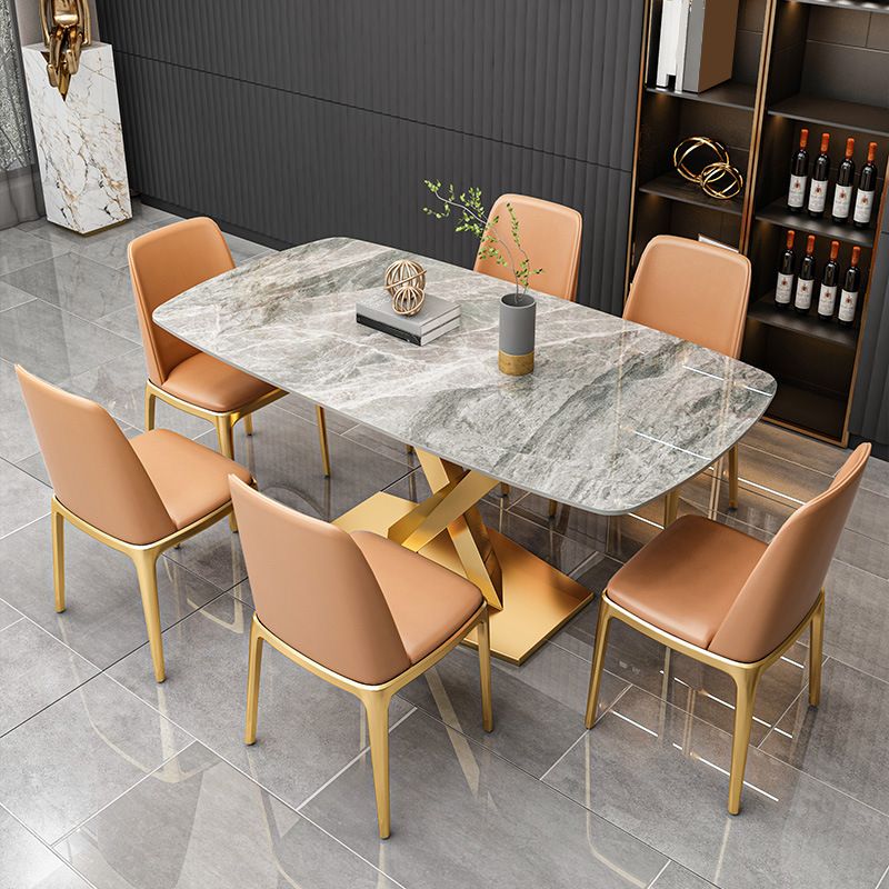 Gray Sintered Stone Dining Table Traditional Luxury Dining Table with Gold Frame