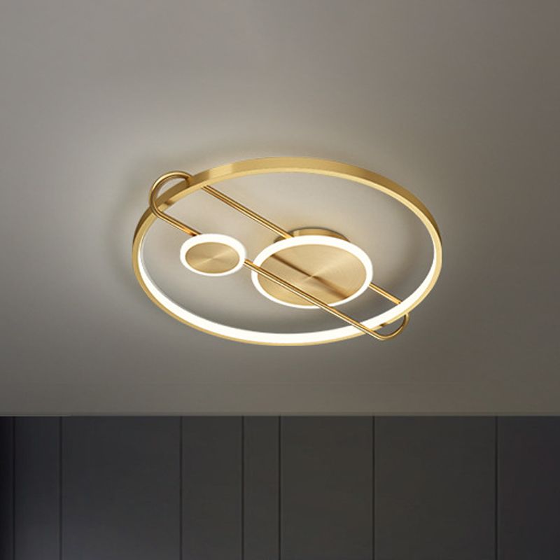 18"/22" Wide Circular Bedroom Flush Mount Light Metal LED Minimalist Flushmount Lighting Kit in Gold