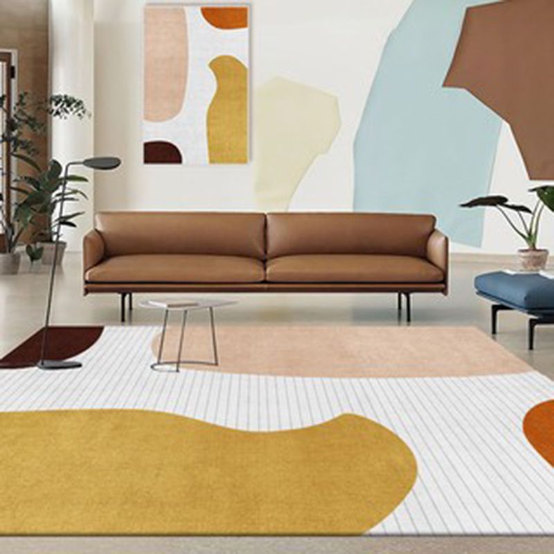 Modern Color-Blocked Rug Pink Polyester Area Carpet Non-Slip Backing Rug for Living Room