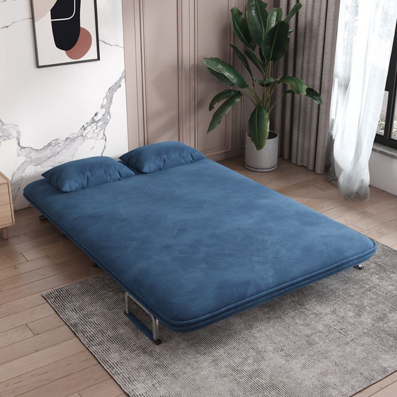Velvet Sleeper Sofa Blue Scandinavian Foldable Sofa Bed with Pillow Back