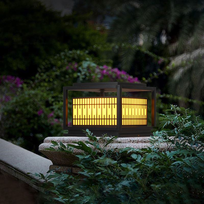 Square Shape Pillar Lamp Contemporary Outdoor Waterproof Light for Courtyard