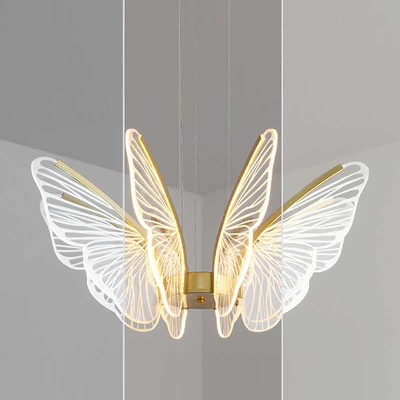 Butterfly Shape Metal Hanging Light Modern Style Multi Lights Cluster Pendant in Gold