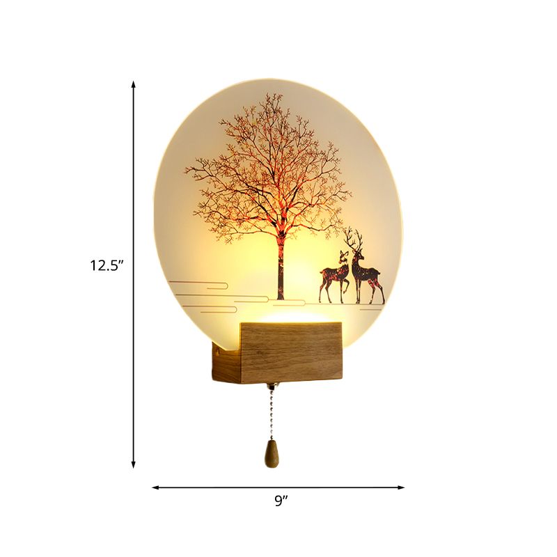 Cerf nordique sous la lampe murale arbre Lampe en acrylique Atelier LED Ponderie murale en bois avec chaîne de traction