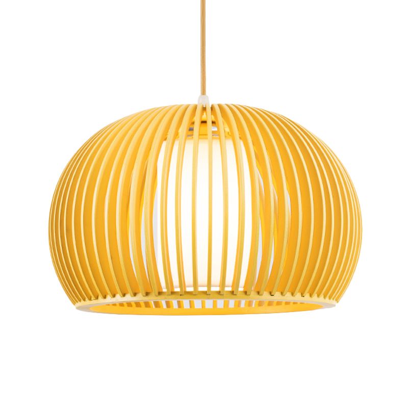 1 Kopf offenen Küchenhängung Licht Asien Beige Anhängerlampe mit Kuppelholzkäfig, 14/18 Zoll breit
