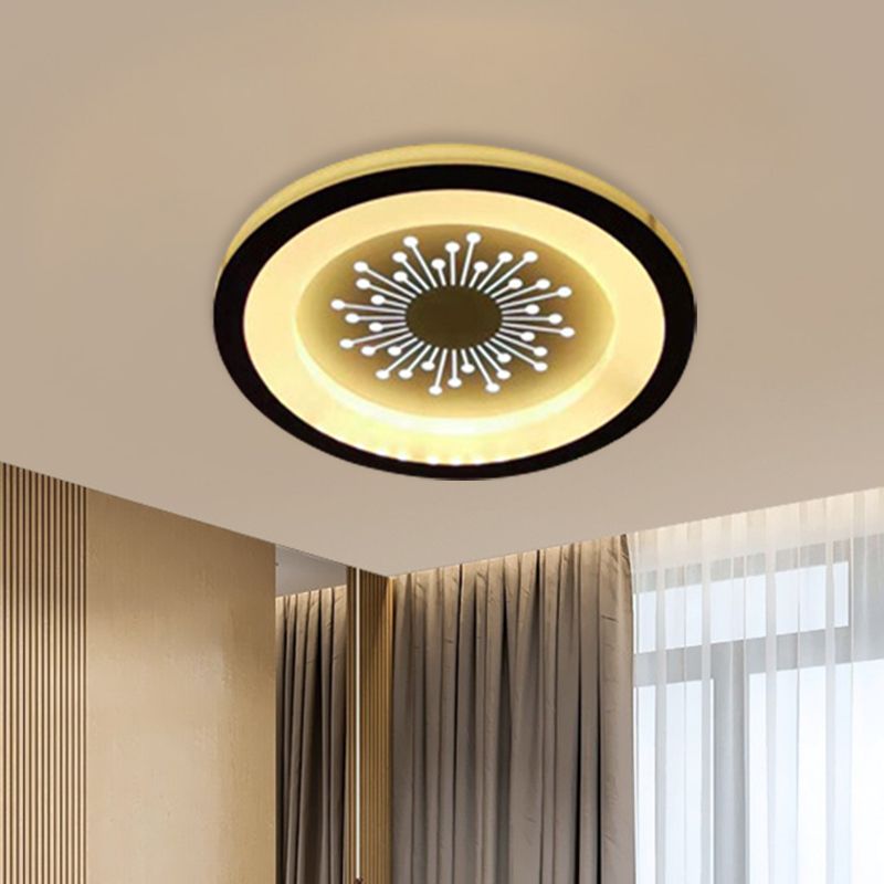 Acrylic Circular Flush Lamp Modernist LED Flush Mount Lighting in Black with Dandelion Pattern