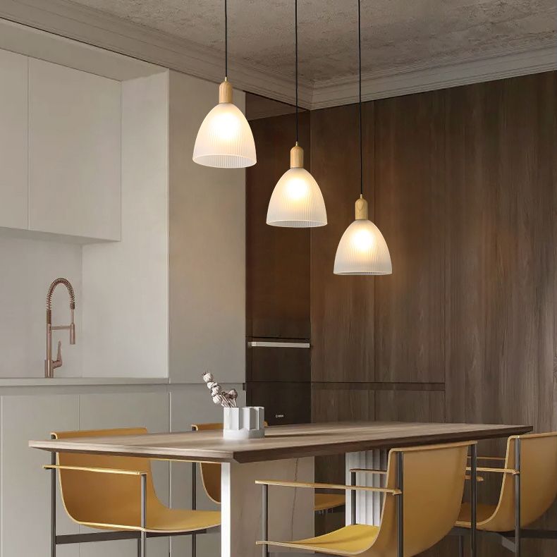 1-Light Cone Shade suspendu lampe, verre coulé contemporain Lumière suspendue avec haut en bois