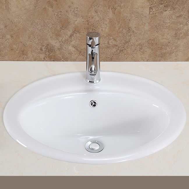 Oval Undermount Bathroom Sink Porcelain Shut-Off Valve Included Bathroom Sink