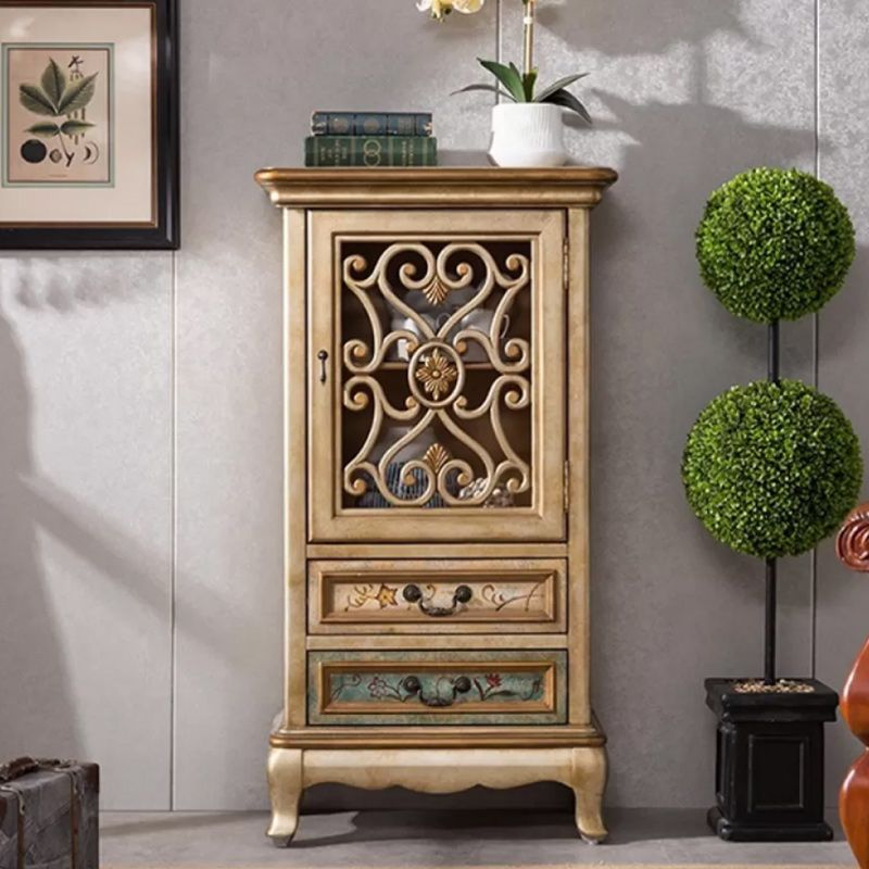 Door Cabinet Mid Century Distressed Solid Wood Storage Cabinet with Drawers
