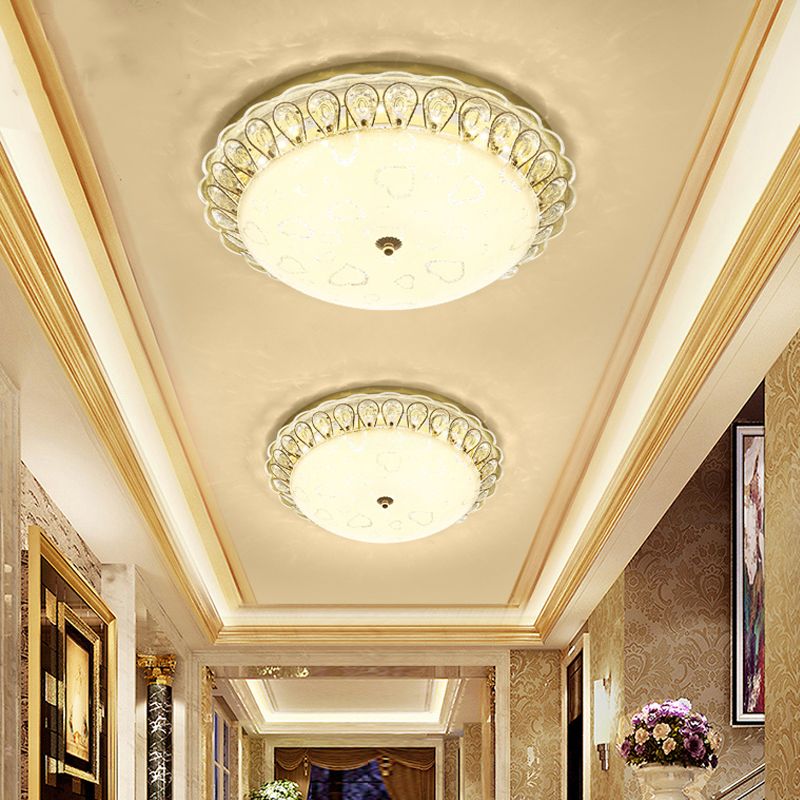 Frosted Glass Gold Ceiling Mounted Lamp Domed 16"/19.5" Wide LED Flush Light with Crystal Accent