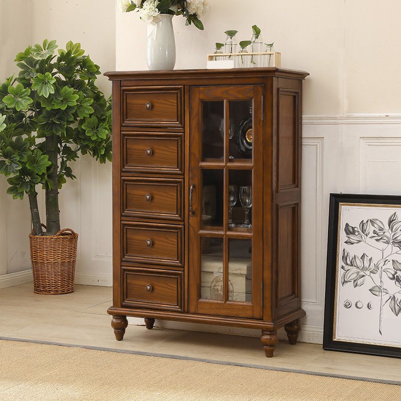 Modern Ash Display Stand Glass Doors Hutch Buffet for Living Room