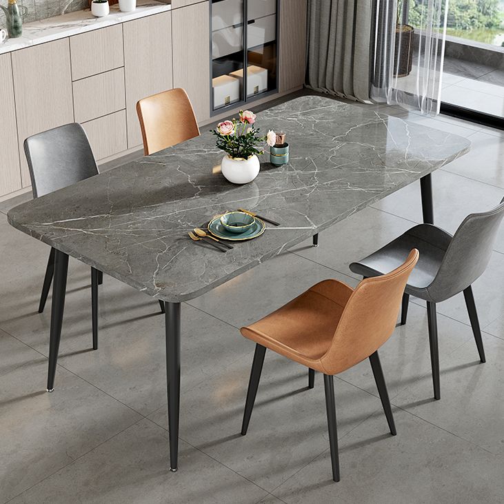 Modern Style Dining Table Rectangle Sintered Stone Dining Table with Black Frame