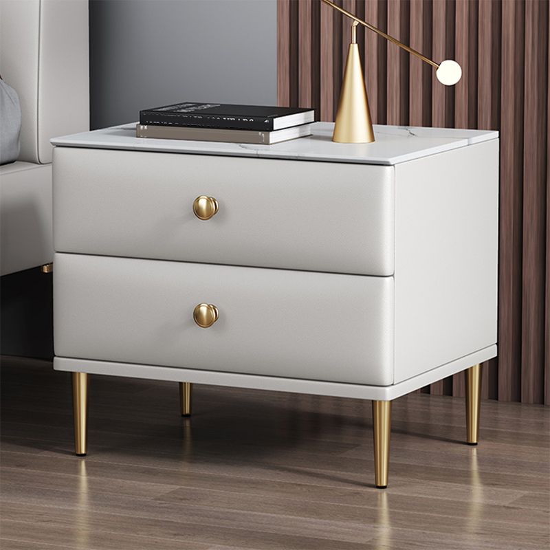 Modern Stone Top Nightstand 2 - Drawer Nightstand with Gold/Black Legs