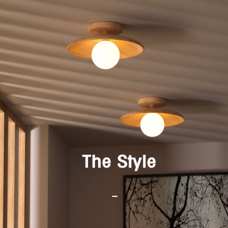 Plafoniera contemporanea da incasso circolare in legno a 1 luce LED