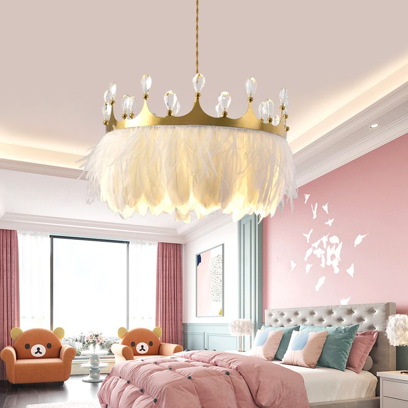 Ultra-modern Crown Pendant Lighting Fixtures Feather Hanging Lamp with Hanging Cord for Bedroom