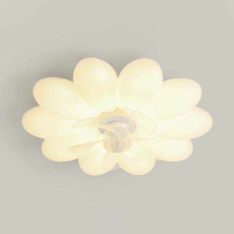 Modern LED Ceiling Fan Flower Shape Fan Lighting in White for Bedroom