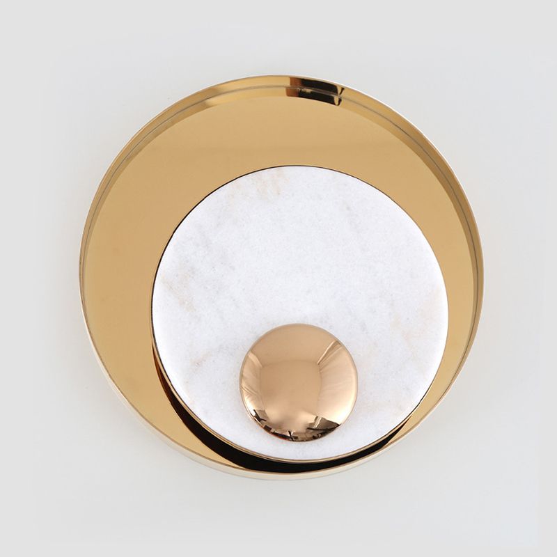 Modern Style Metal Wall Light Round Gold Wall Sconce with Marble for Living Room