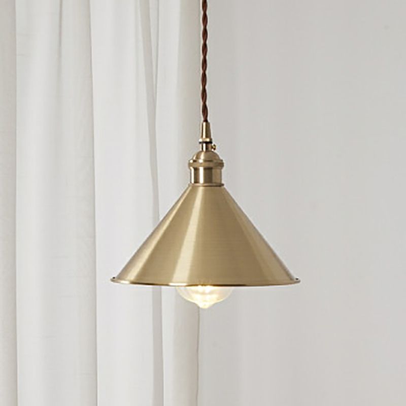 Cone Dining Room Pendant Lamp Rustic Metallic 1 Bulb Brass Finish Down Lighting