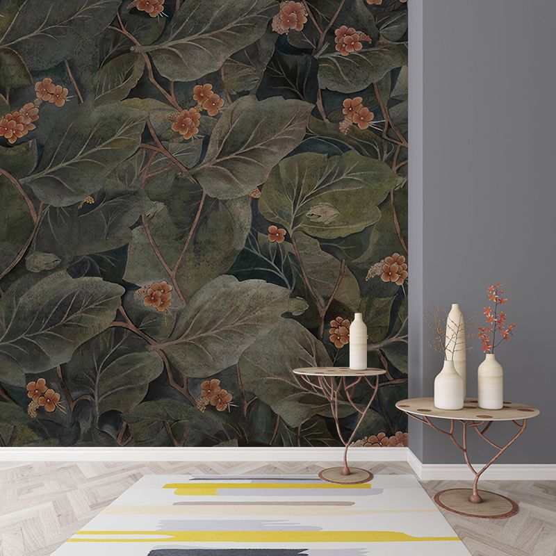 Blackish Green Foliage Murals Plant Tropica Stain Resistant Wall Art for Home Decoration