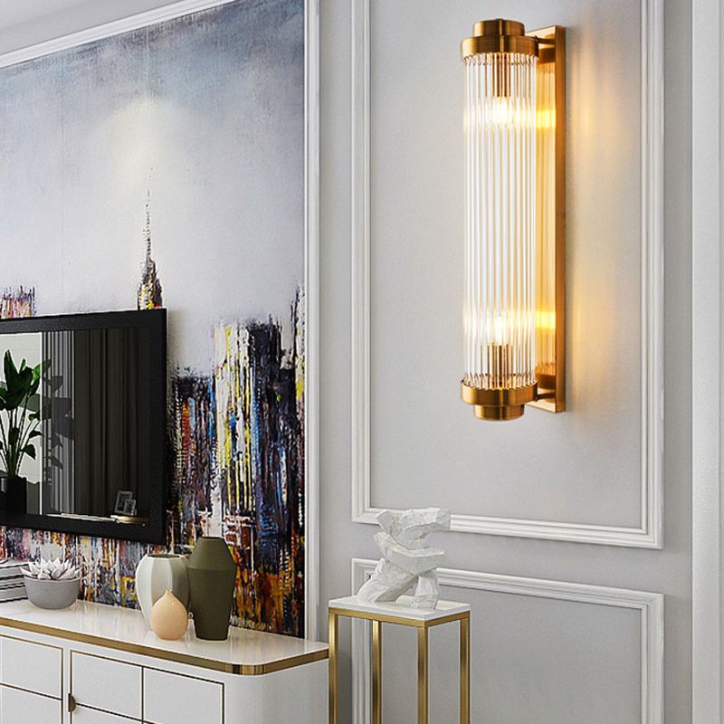 Glass Geometric Shape Sconce Light Modern-Style 2 Lights Wall Light Fixtures in Gold