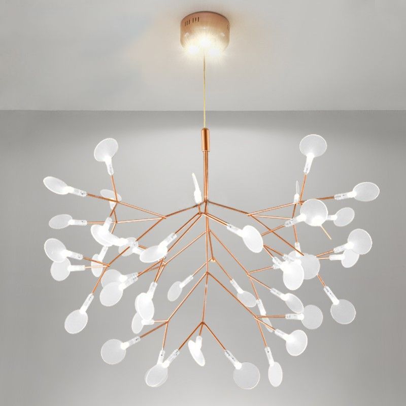Minimal Leaf-Shaped Pendulum Light Acrylic Living Room LED Ceiling Chandelier in Gold