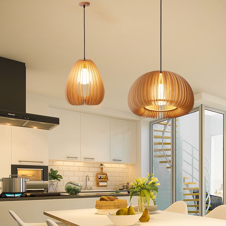 Lampe suspendue en bois style contemporain simple léger pour le café du salon