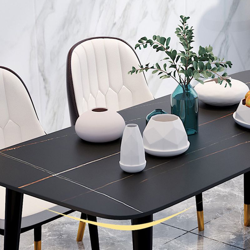 Rectangle Black Base Dining Table Modern Stone 4 Iron Legs Table