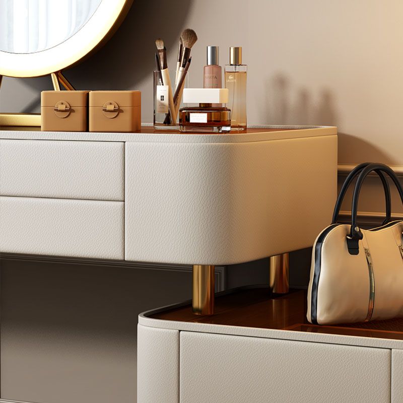 Contemporary Faux Leather Vanity Tables 4 Drawer Glass Top Makeup Vanity Desk