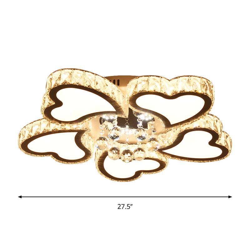 Loving Heart Crystal Block Ceiling Flush Contemporary Stainless-Steel LED Flush Mount Light