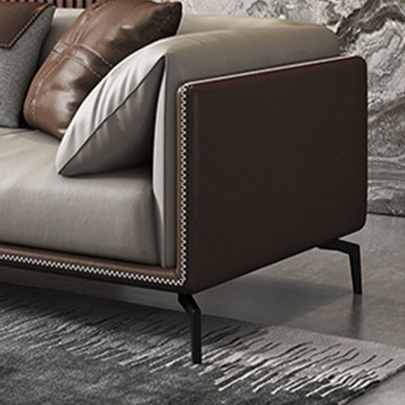 Standard Square Arm Loveseat Grey Loose Back Leather Bench Seating