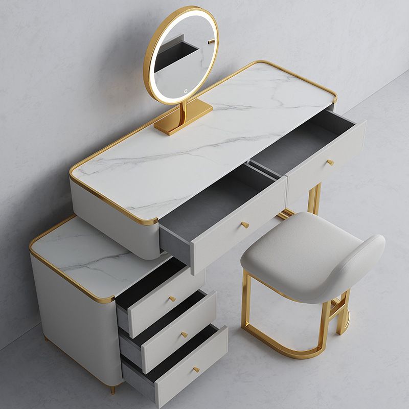 15.74" Wide Glass Vanity Desk with 5 Storage Drawers Cream Wood Vanity Set for Bedroom