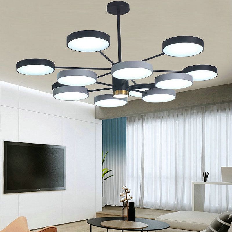 Round Shape Chandelier Modern Macaroon Iron Down Lighting Pendant for Living Room