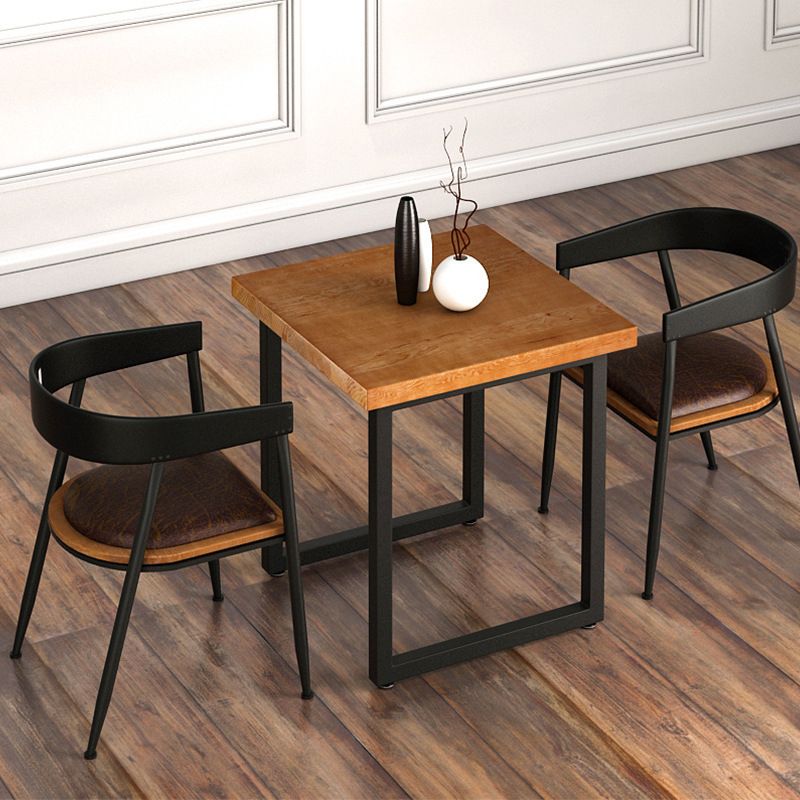 Industrial Square Dining Table Pine Solid Wood Table with Black Double