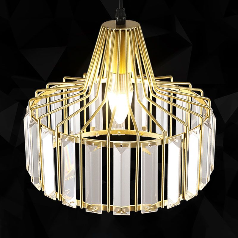 Moderne luxe hanglampje smeed smeedijzeren koepelhanglamp met kristalschaduw