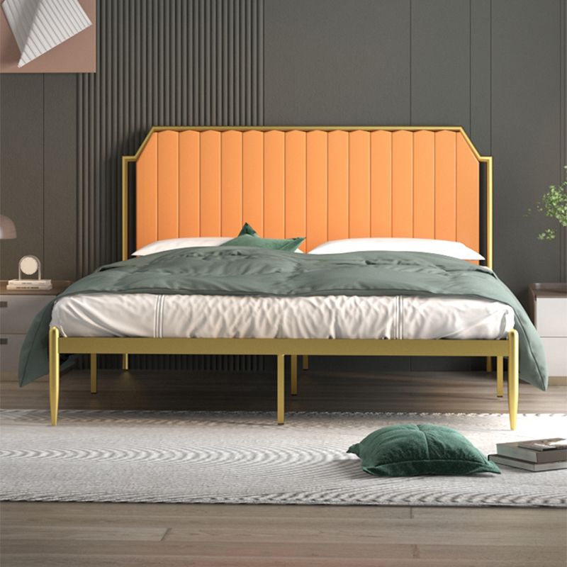 Contemporary Scooped Panel Headboard Bed with Metal Legs in Iron