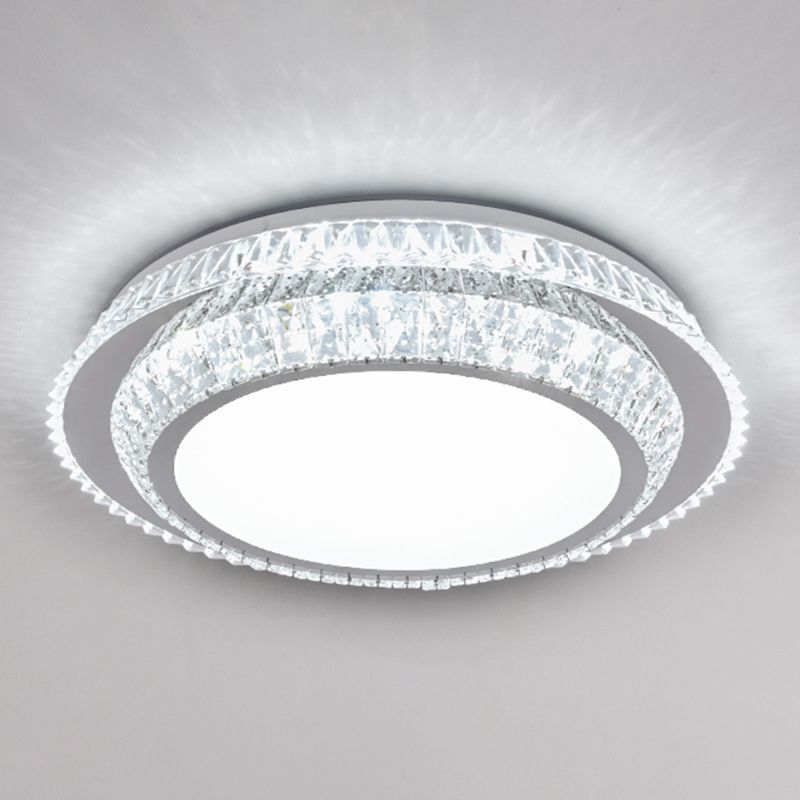 Plafonnier encastré moderne en cristal à LED rond pour chambre à coucher en acier inoxydable